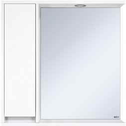 Зеркало Алиса -75 белое с 1 шкафчиком левое