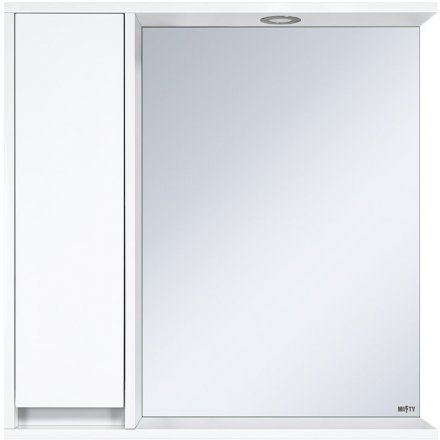 Зеркало Алиса -75 белое с 1 шкафчиком левое